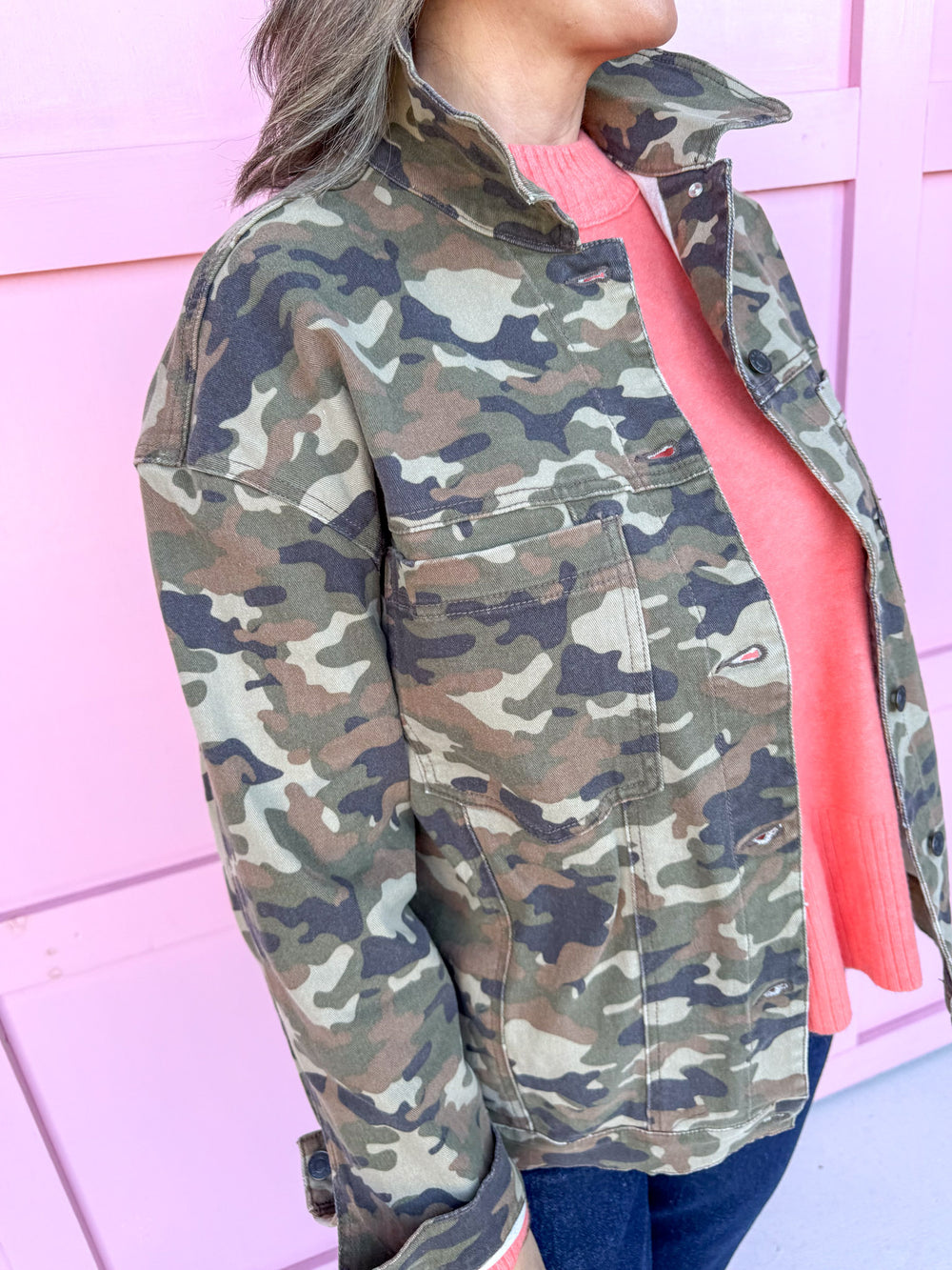 Jincy's Women's Boutique Duck & Camo dark camo cello jean jacket