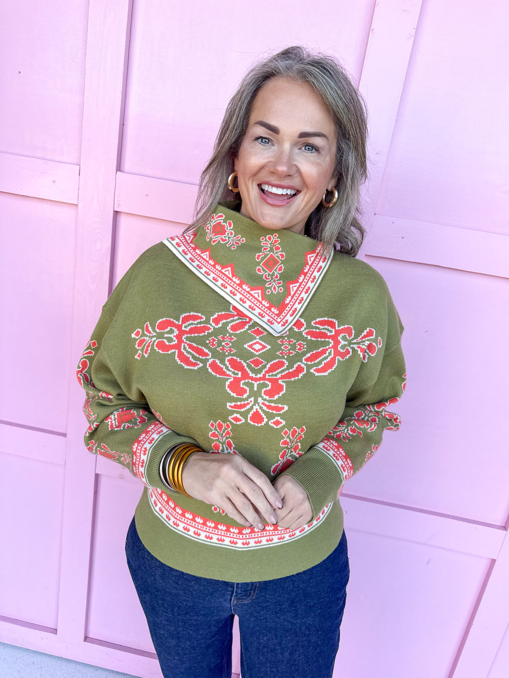 Jincy's Women's Boutique Duck & Camo Plus Size olive orange white cowlneck