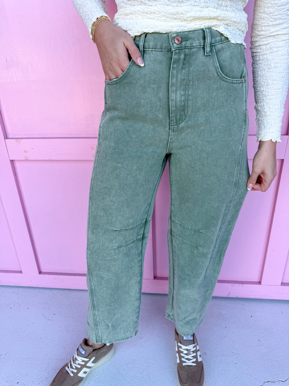 Jincy's Boutique clothing women's barrel pants olive