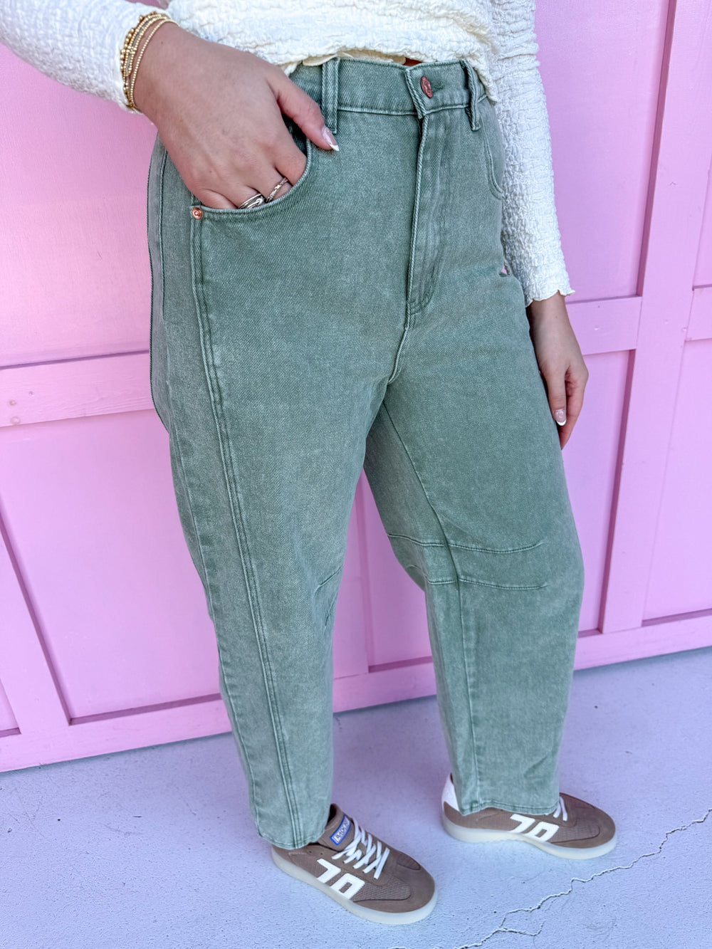 Jincy's Boutique clothing women's barrel pants olive