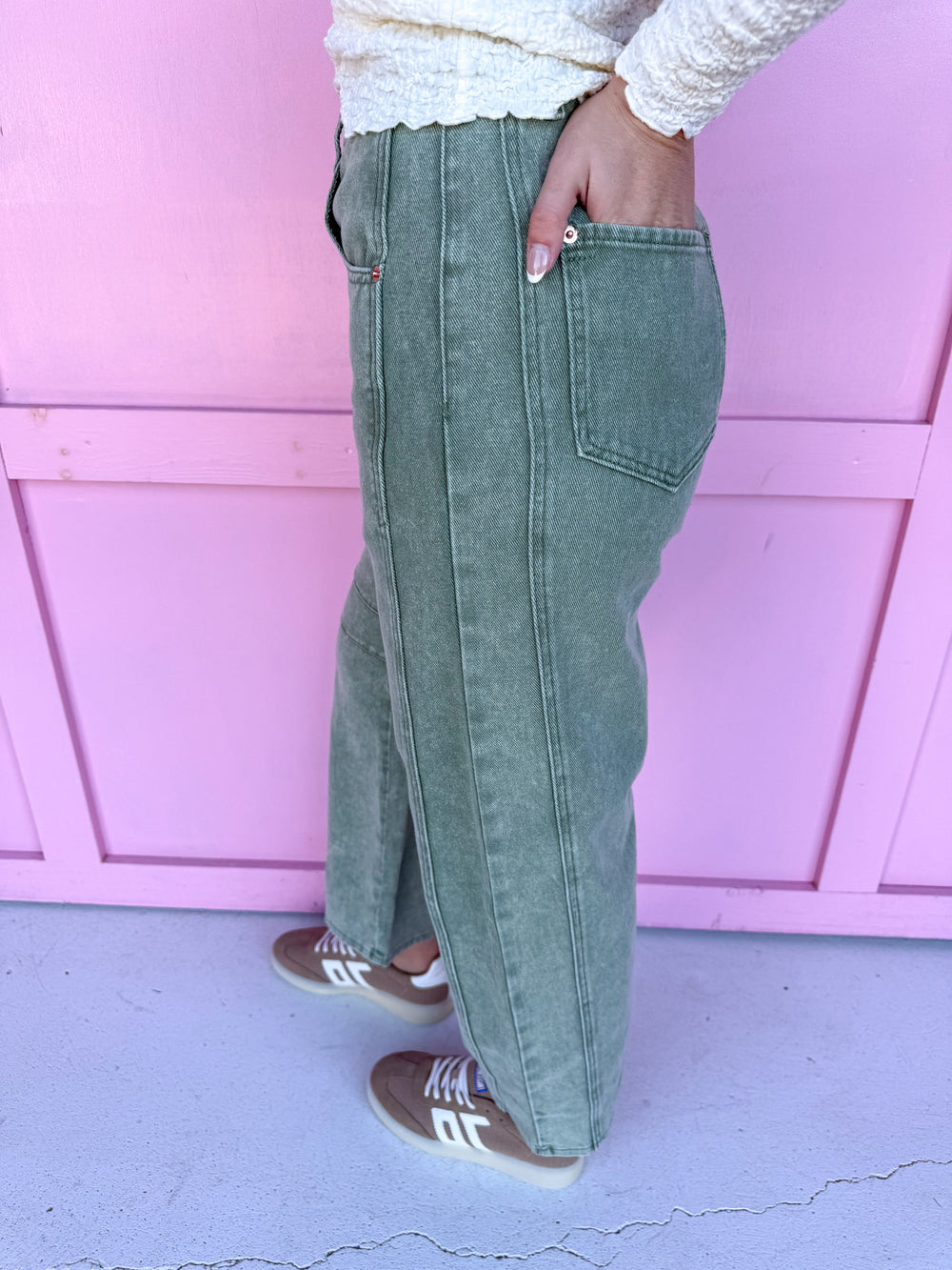 Jincy's Boutique clothing women's barrel pants olive