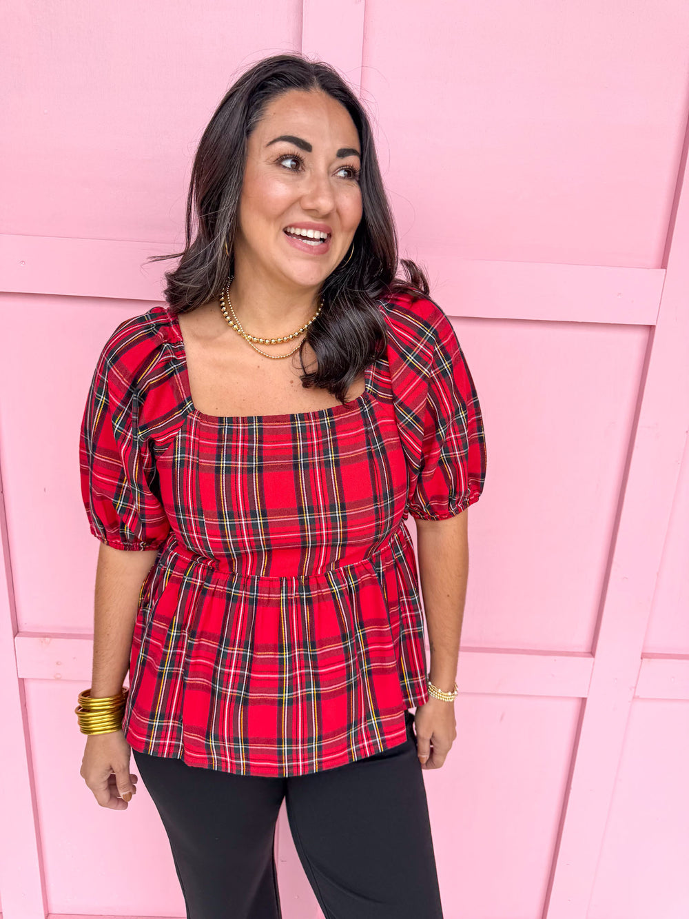 Jincy's Women's Boutique Isabel Top in Red Plaid Plus Size