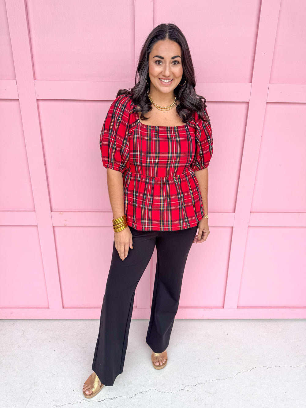 Jincy's Women's Boutique Isabel Top in Red Plaid Plus Size