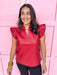 Jincy's Women's Boutique Make It Happen Top Red Faux Leather Top with Ruffles
