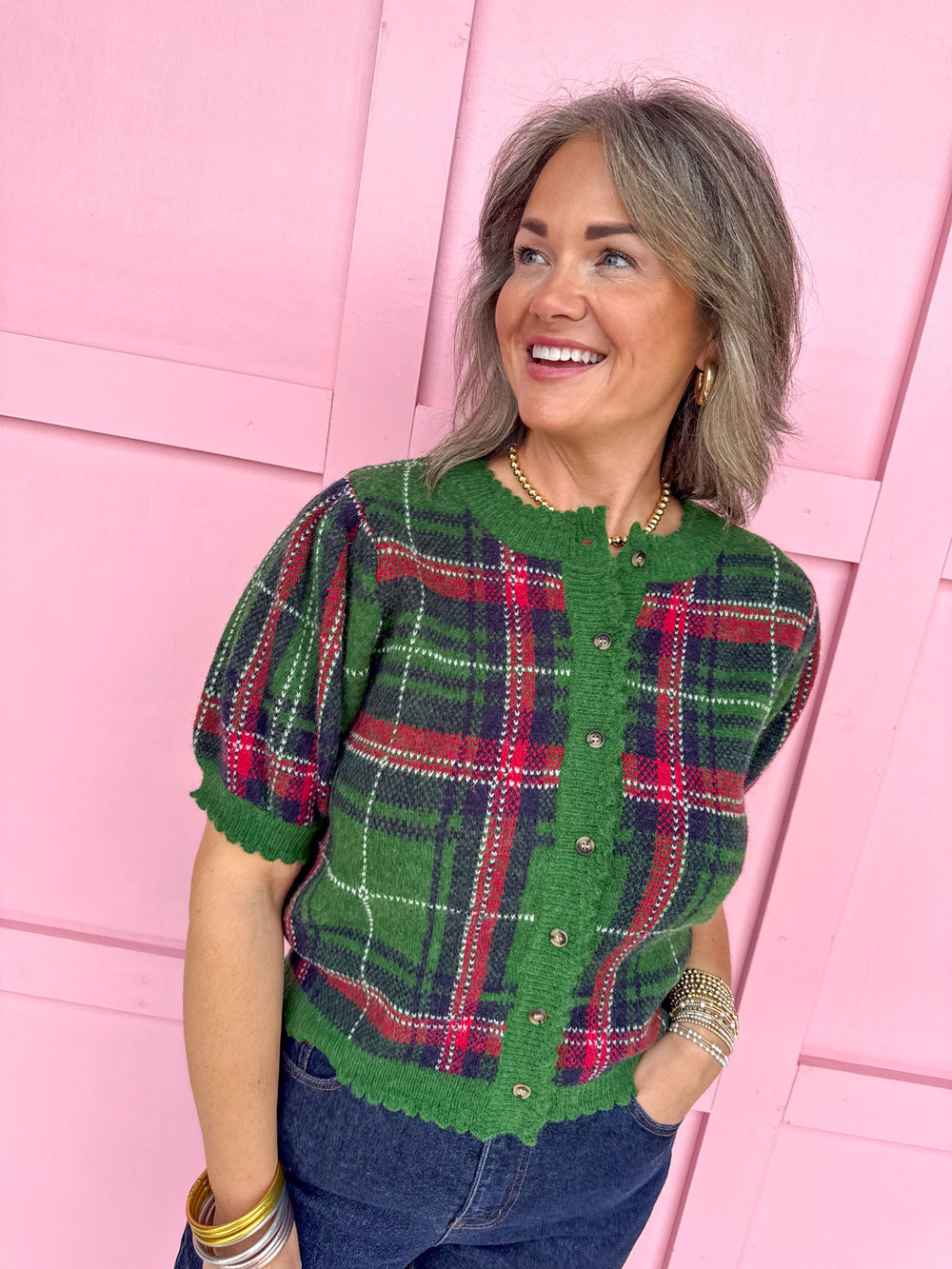 Jincy's Women's Boutique Perfectly Plaid Top in Green