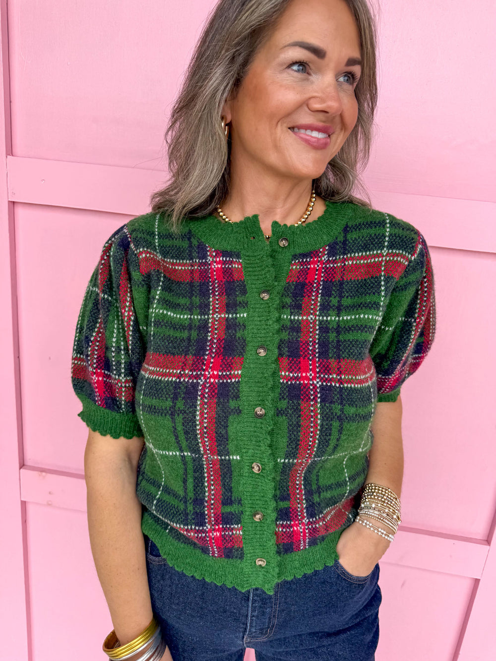 Jincy's Women's Boutique Perfectly Plaid Top in Green