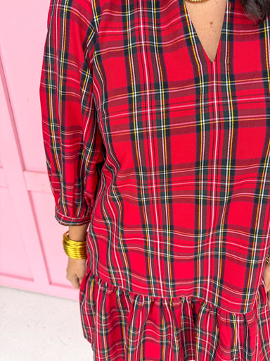 Jincy's Women's Boutique Holiday Cheer Plaid Dress Red Holiday Plaid Dress