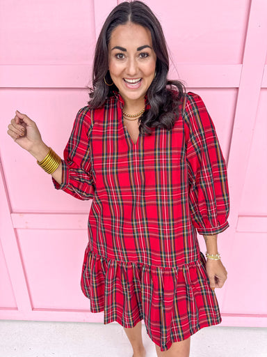Jincy's Women's Boutique Holiday Cheer Plaid Dress Red Holiday Plaid Dress