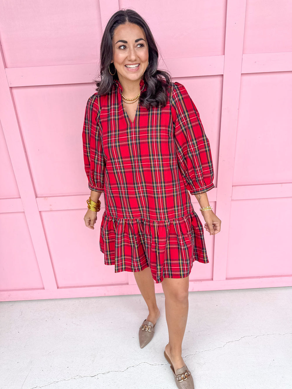 womens boutique christmas plaid tiered vneck mini length jincy's