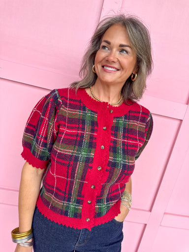 Jincy's Women's Boutique Perfectly Plaid Top in Red