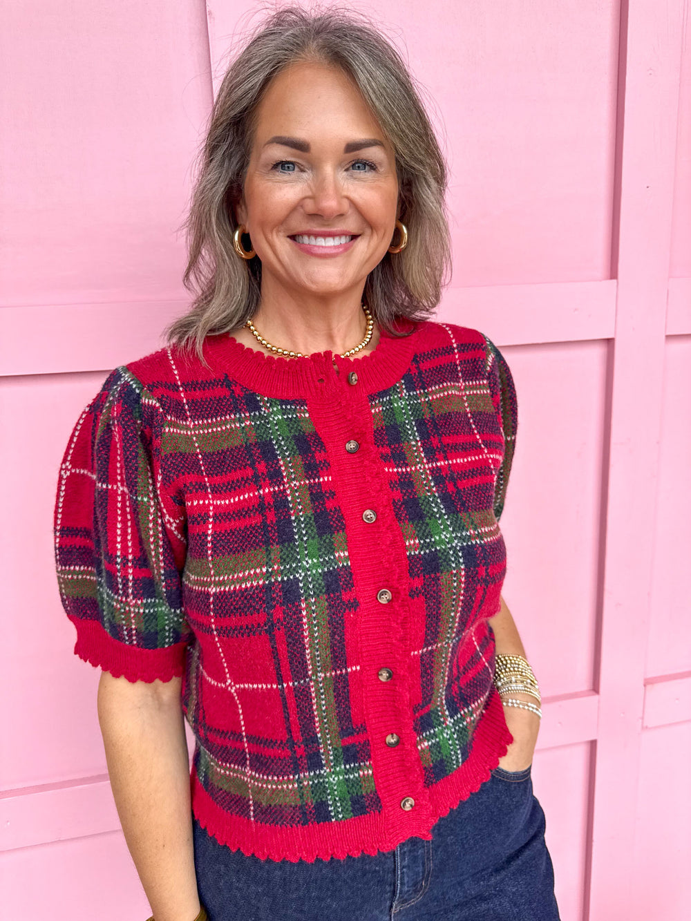 Jincy's Women's Boutique Perfectly Plaid Top in Red