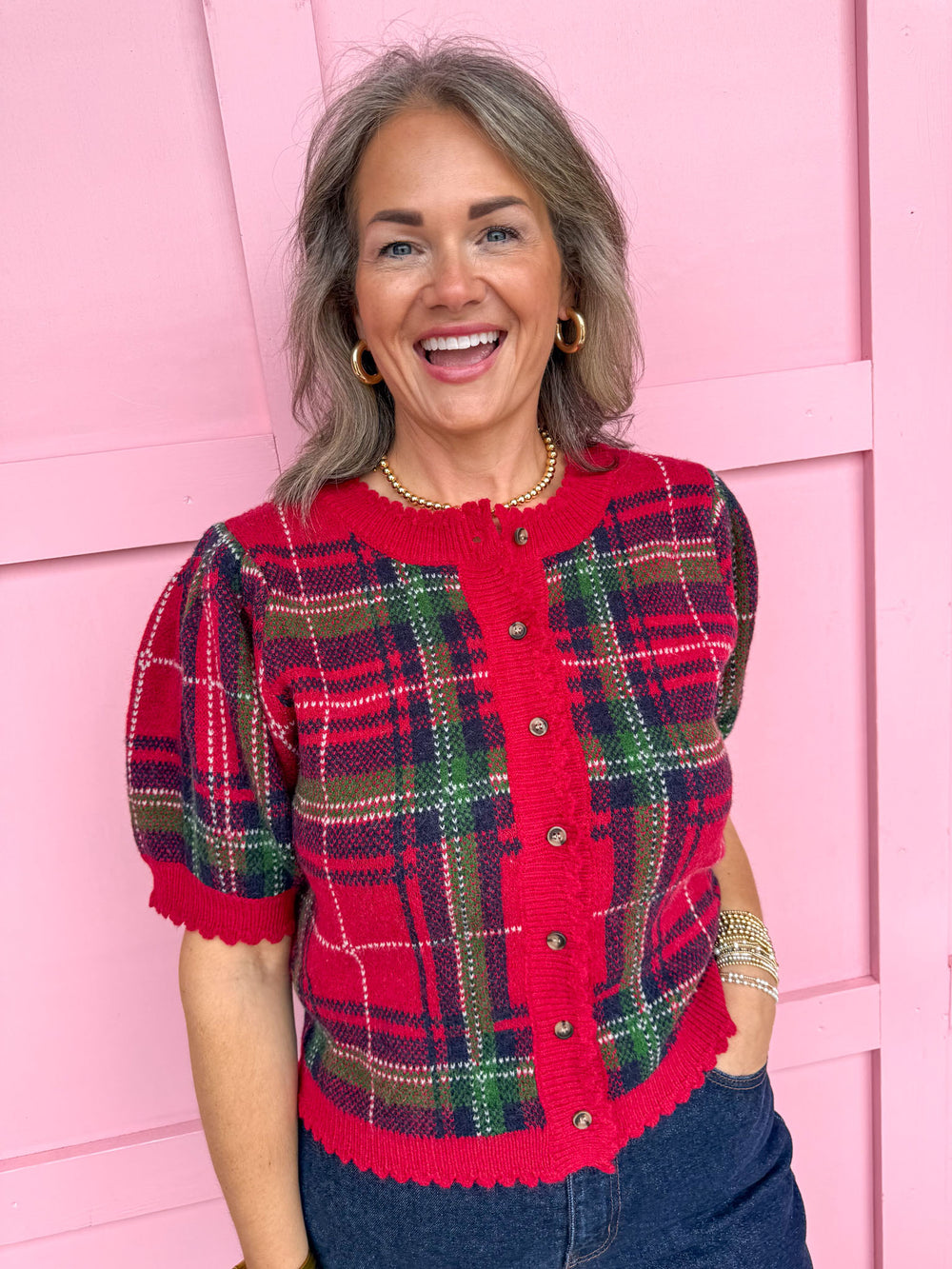 Jincy's Women's Boutique Perfectly Plaid Top in Red