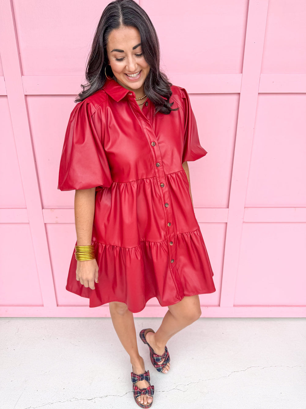 Jincy's Women's Boutique Flirty Allure Dress Red Faux Leather Dress