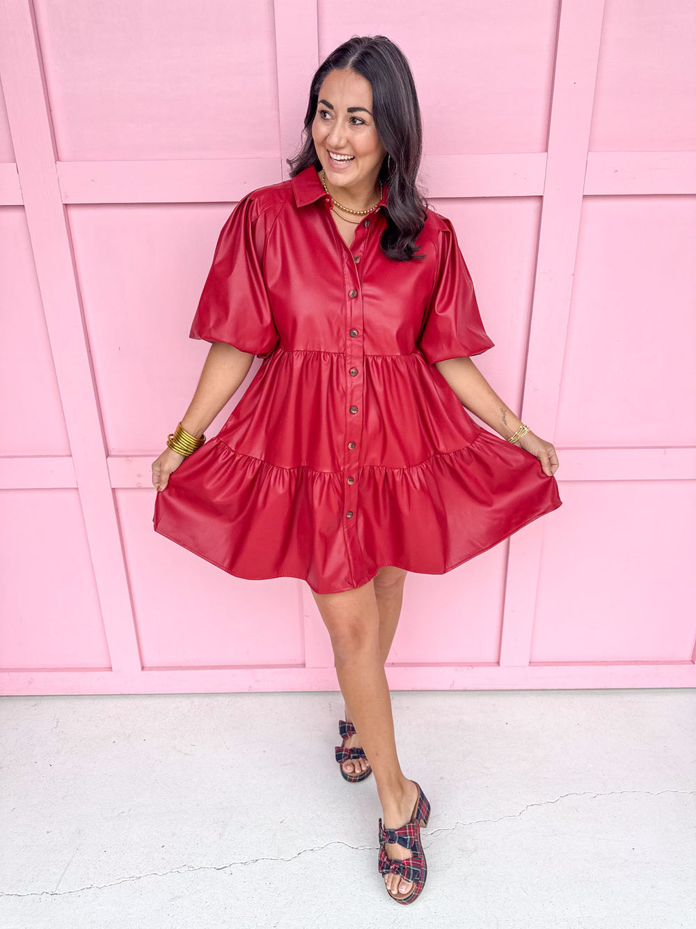 Jincy's Women's Boutique Flirty Allure Dress Red Faux Leather Dress