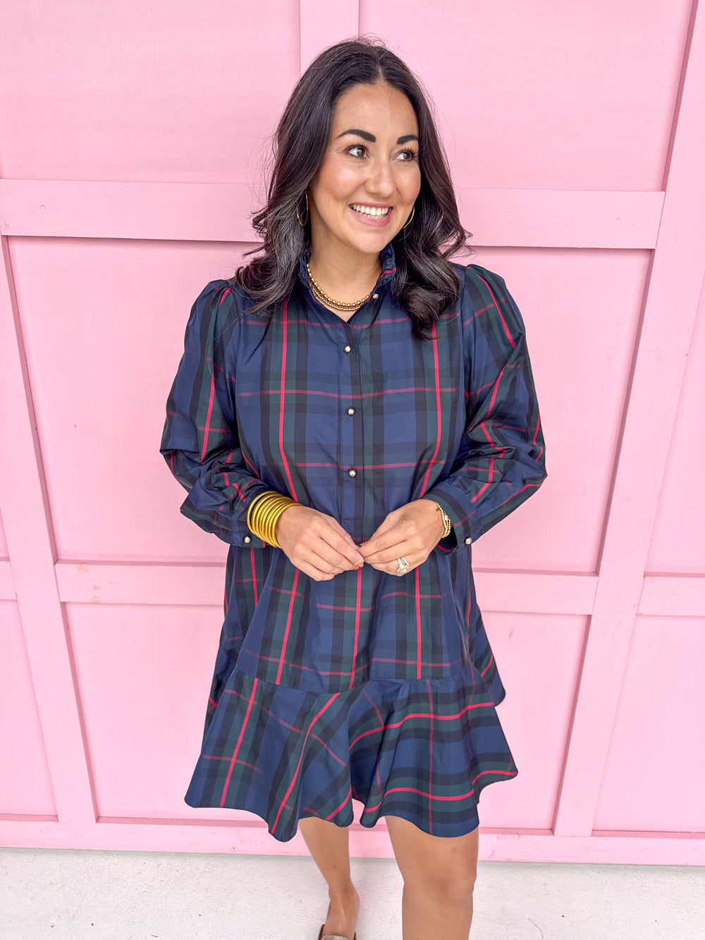 Jincy's Women's Boutique Plaid Perfection Dress Navy Mini Dress