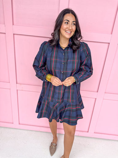 Jincy's Women's Boutique Plaid Perfection Dress Navy Mini Dress