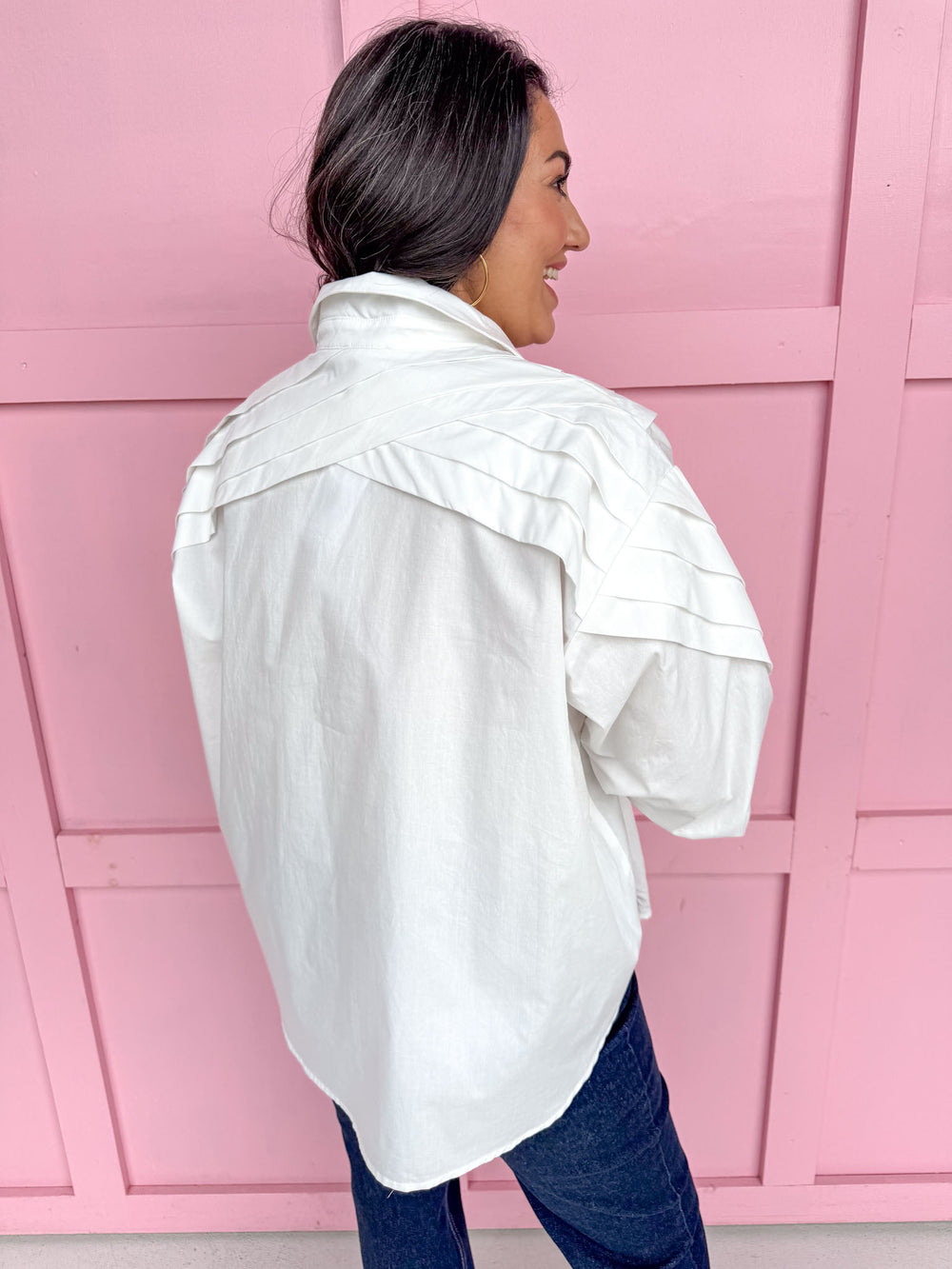 Jincy's Women's Boutique White Collared Button Down Shirt Crisp & Classy Top