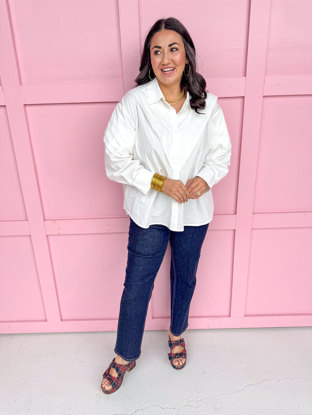 Jincy's Women's Boutique White Collared Button Down Shirt Crisp & Classy Top