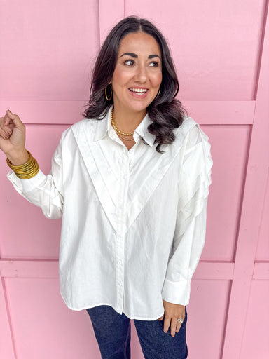 Jincy's Women's Boutique White Collared Button Down Shirt Crisp & Classy Top