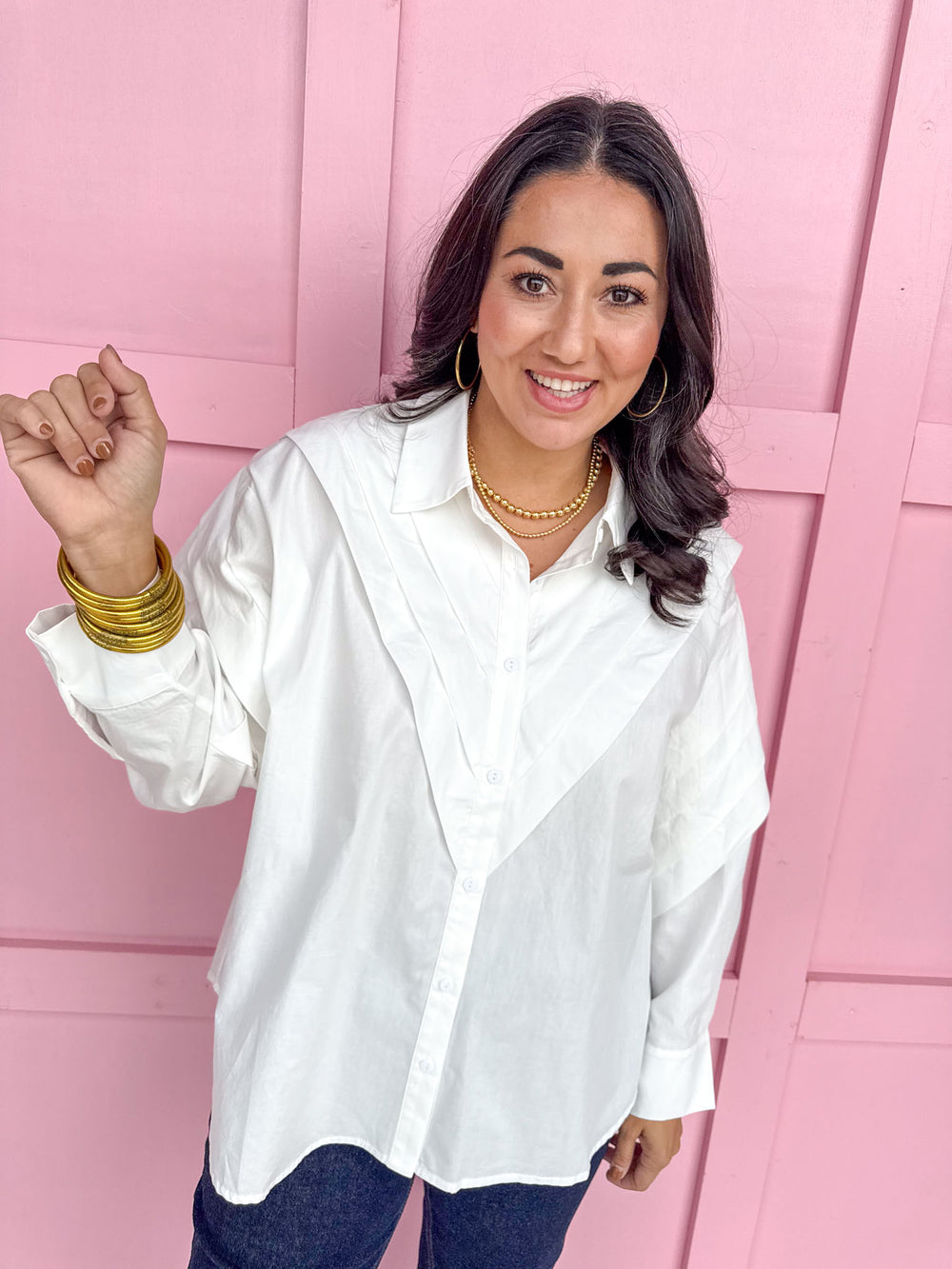 Jincy's Women's Boutique White Collared Button Down Shirt Crisp & Classy Top