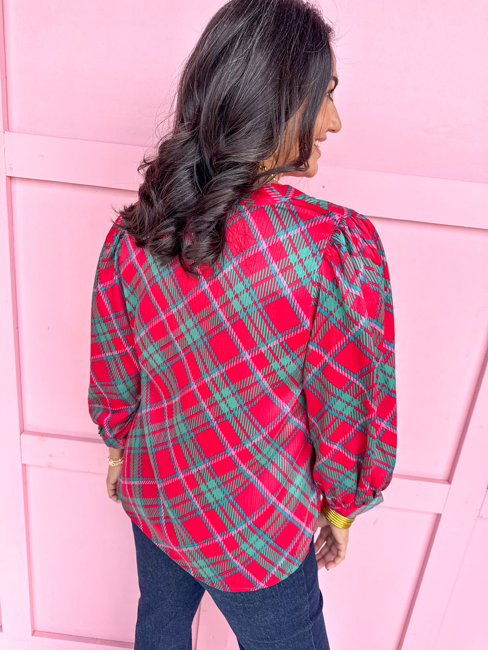 Mary Square Tamryn Top in Plaid About You Plus Size Red Green Pink Top