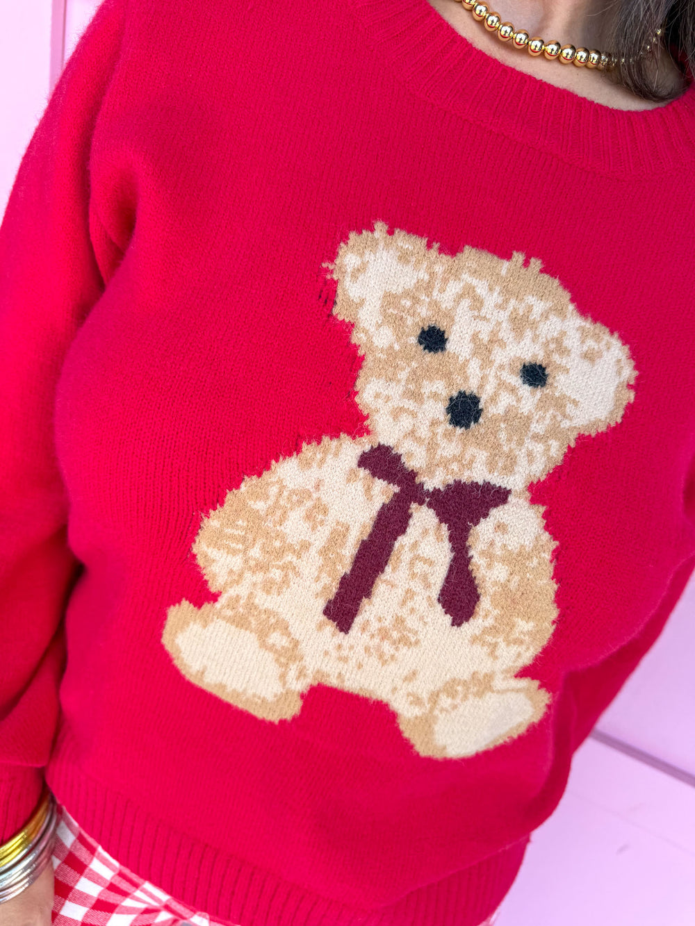 Jincy's Women's Boutique Can't Bear It Sweater Red Teddy Bear Sweater