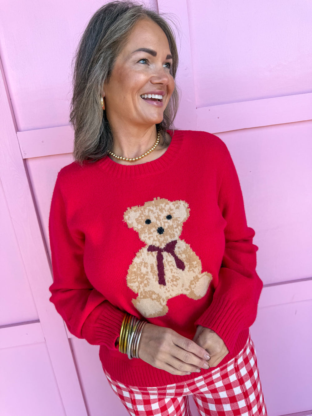 Jincy's Women's Boutique Can't Bear It Sweater Red Teddy Bear Sweater
