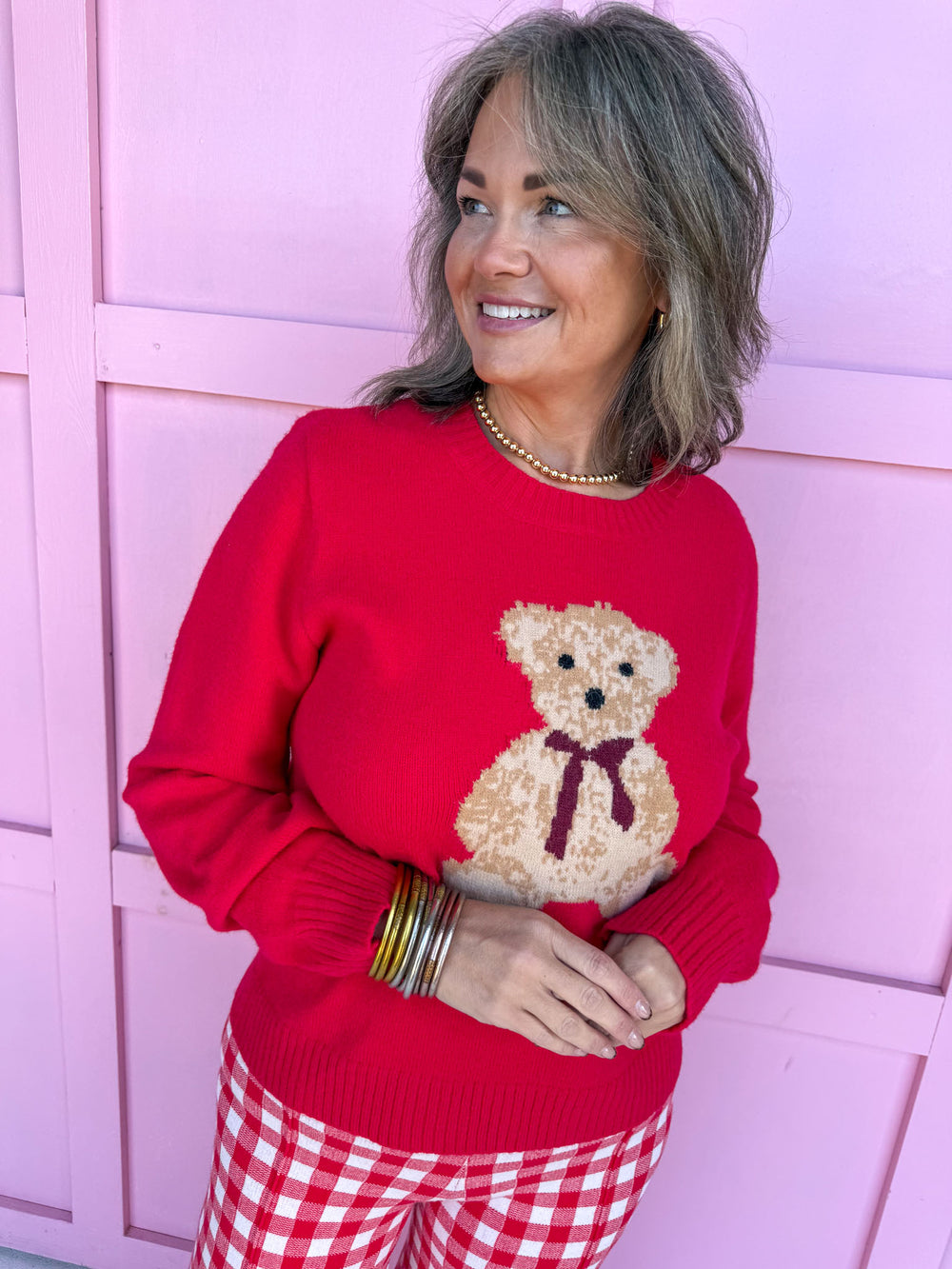 Jincy's Women's Boutique Can't Bear It Sweater Red Teddy Bear Sweater