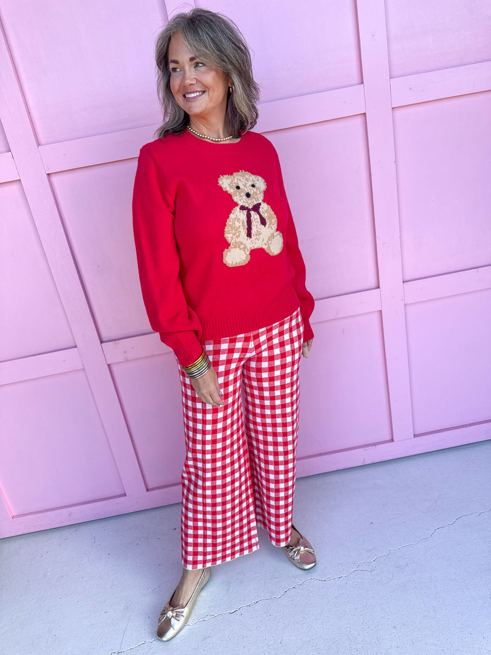 Jincy's Women's Boutique Can't Bear It Sweater Red Teddy Bear Sweater