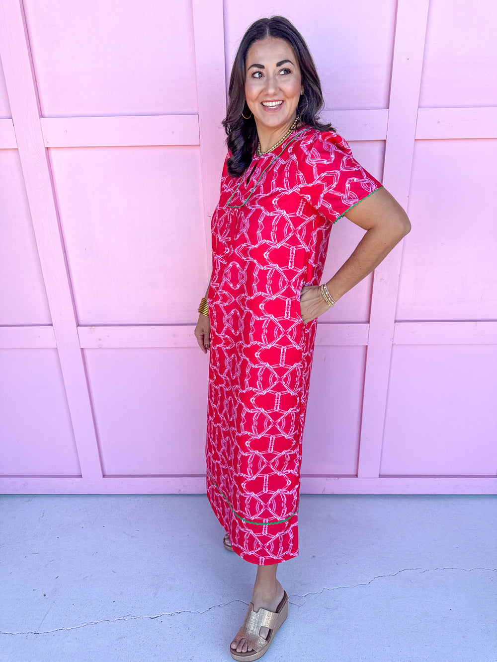 Jincy's Women's Boutique Happy Hour Dress Red Dress with White Bamboo Pattern Plus Size