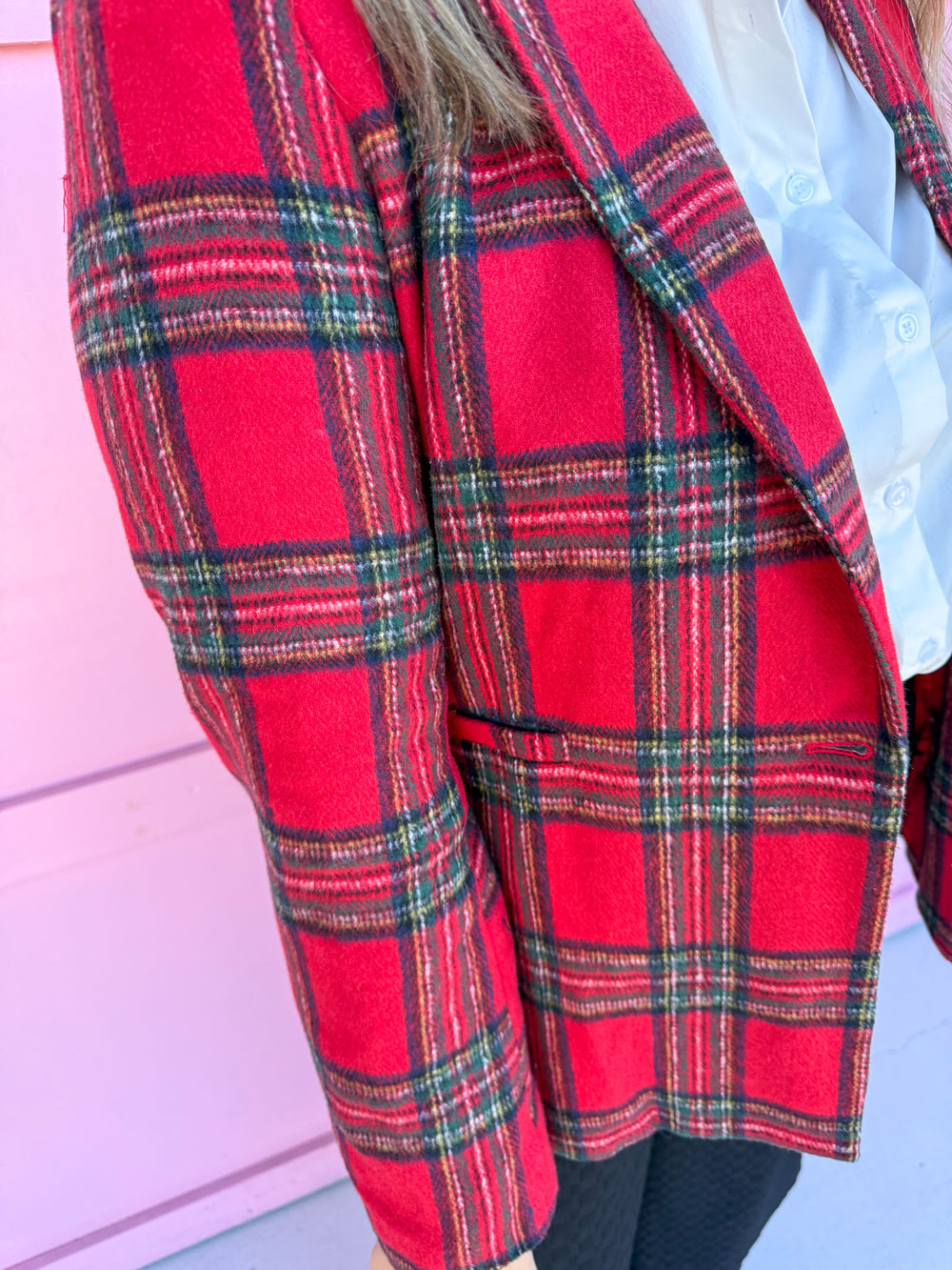 Jincy's Women's Boutique Festive Feeling Jacket Red Plaid Blazer Plus Size