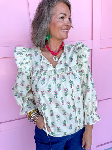 Jincy's women's long ruffle sleeve floral top