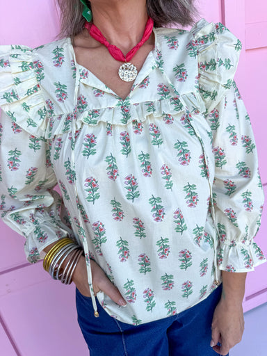 Jincy's women's long ruffle sleeve floral top