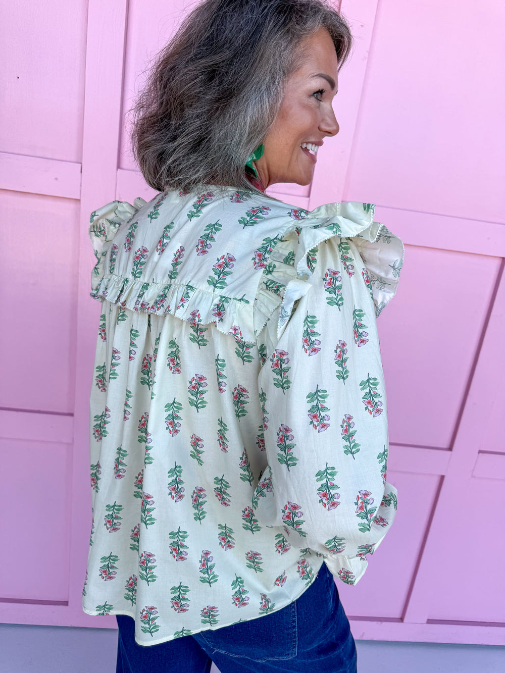 Jincy's women's long ruffle sleeve floral top