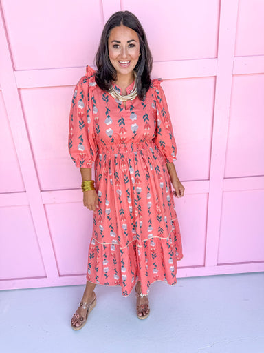 Jincy's women's coral v neck floral dress fall