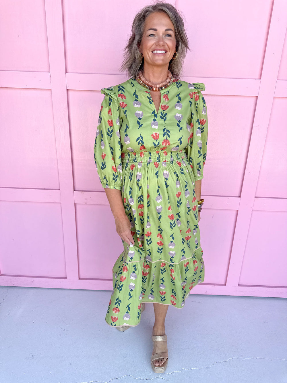 Jincy's women's green v neck floral dress fall