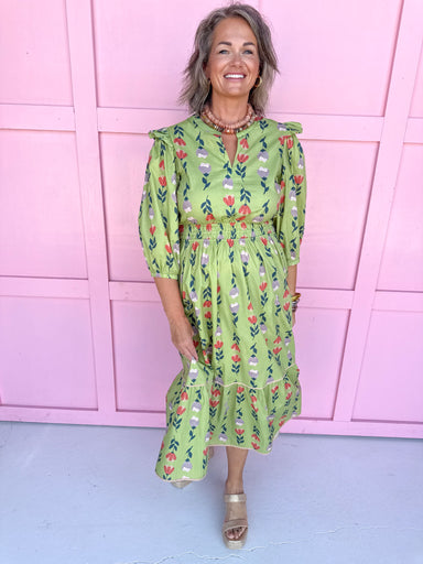 Jincy's women's green v neck floral dress fall