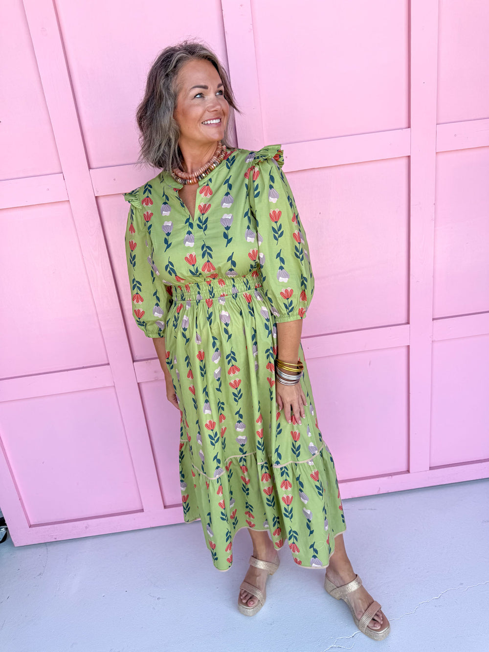 Jincy's women's green v neck floral dress fall