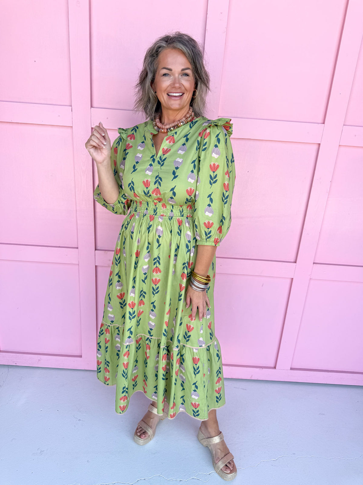 Jincy's women's green v neck floral dress fall