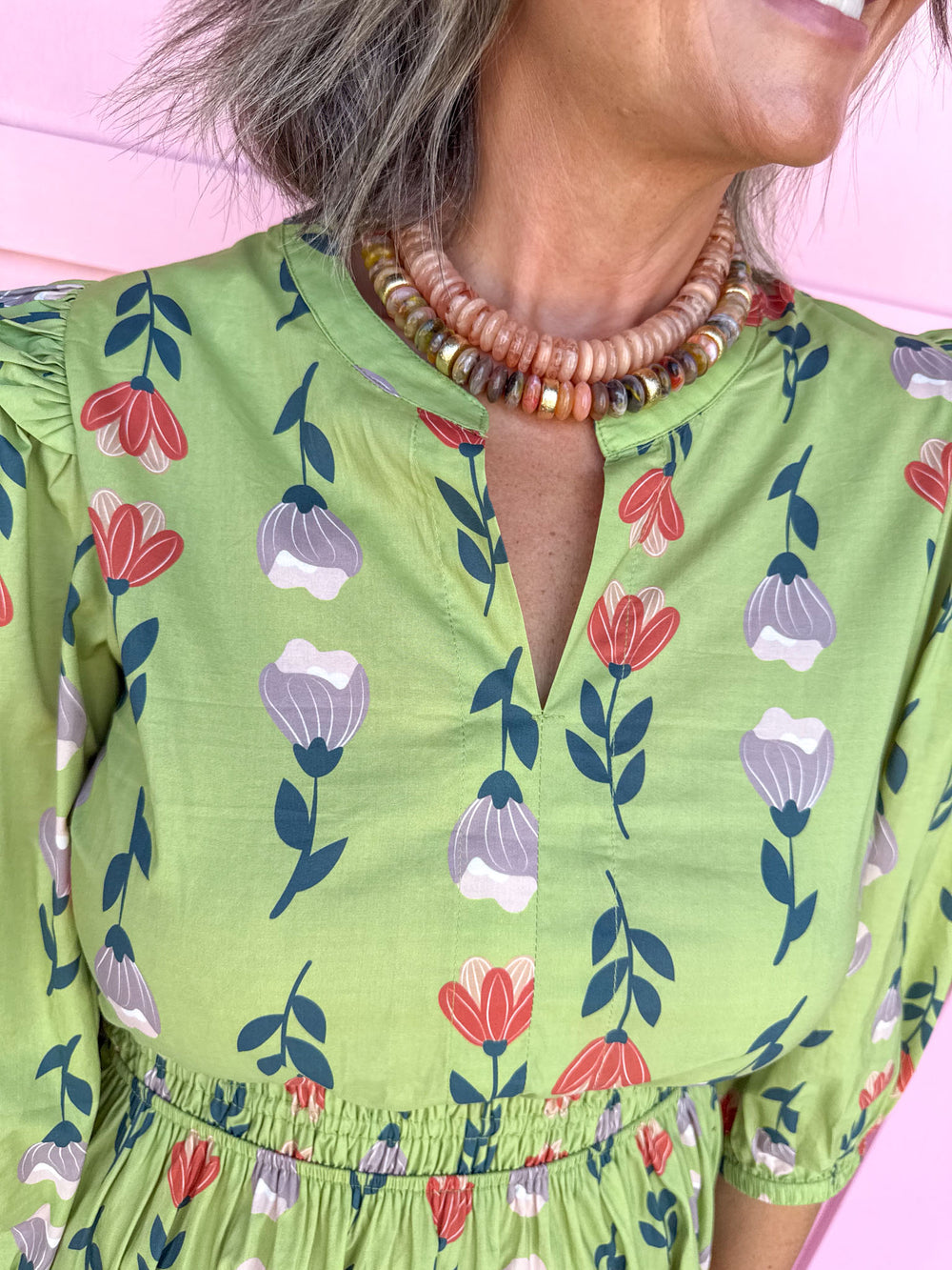 Jincy's women's green v neck floral dress fall