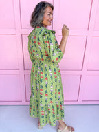 Jincy's women's green v neck floral dress fall