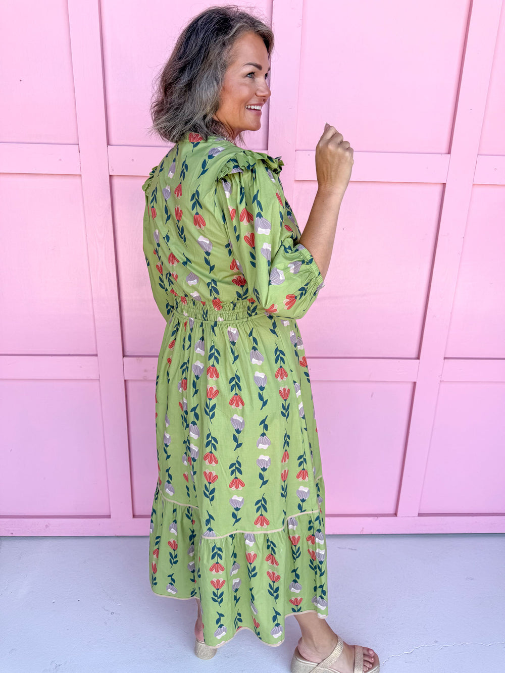 Jincy's women's green v neck floral dress fall