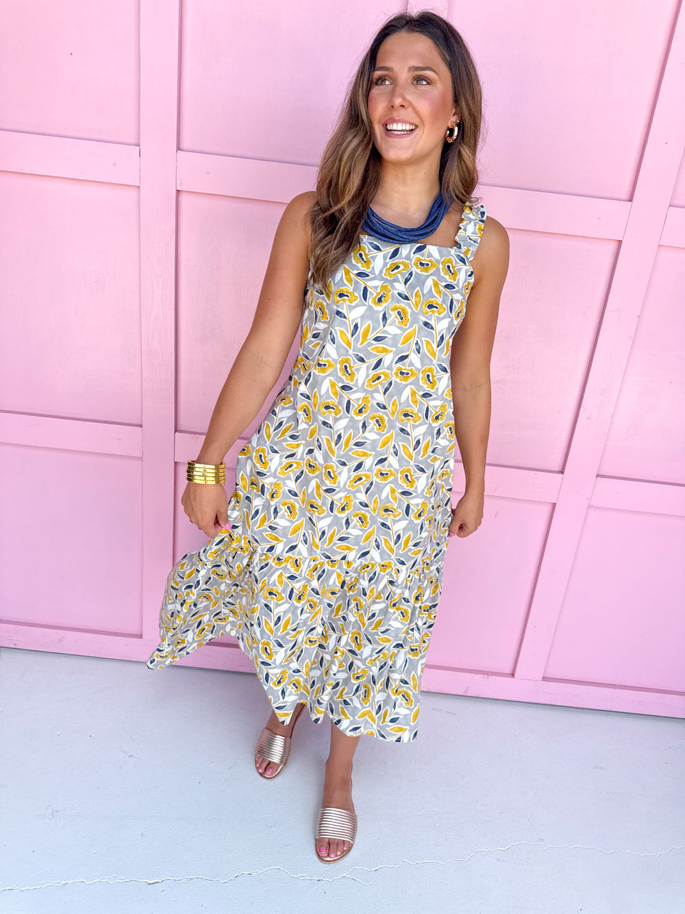 Jincy's women's yellow floral midi dress