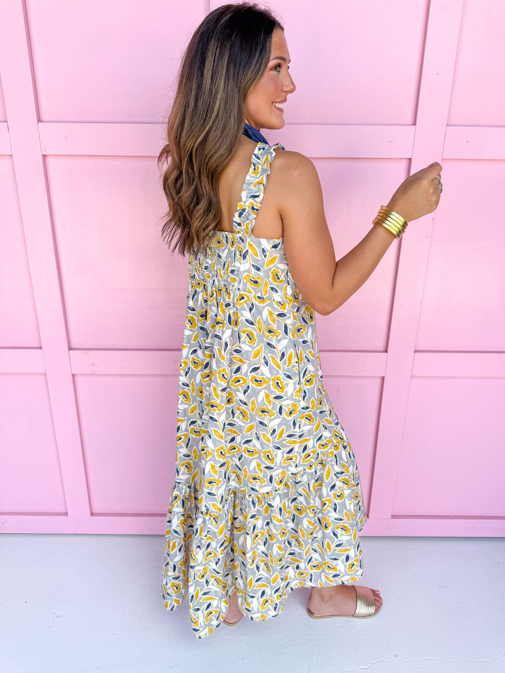 Jincy's women's yellow floral midi dress
