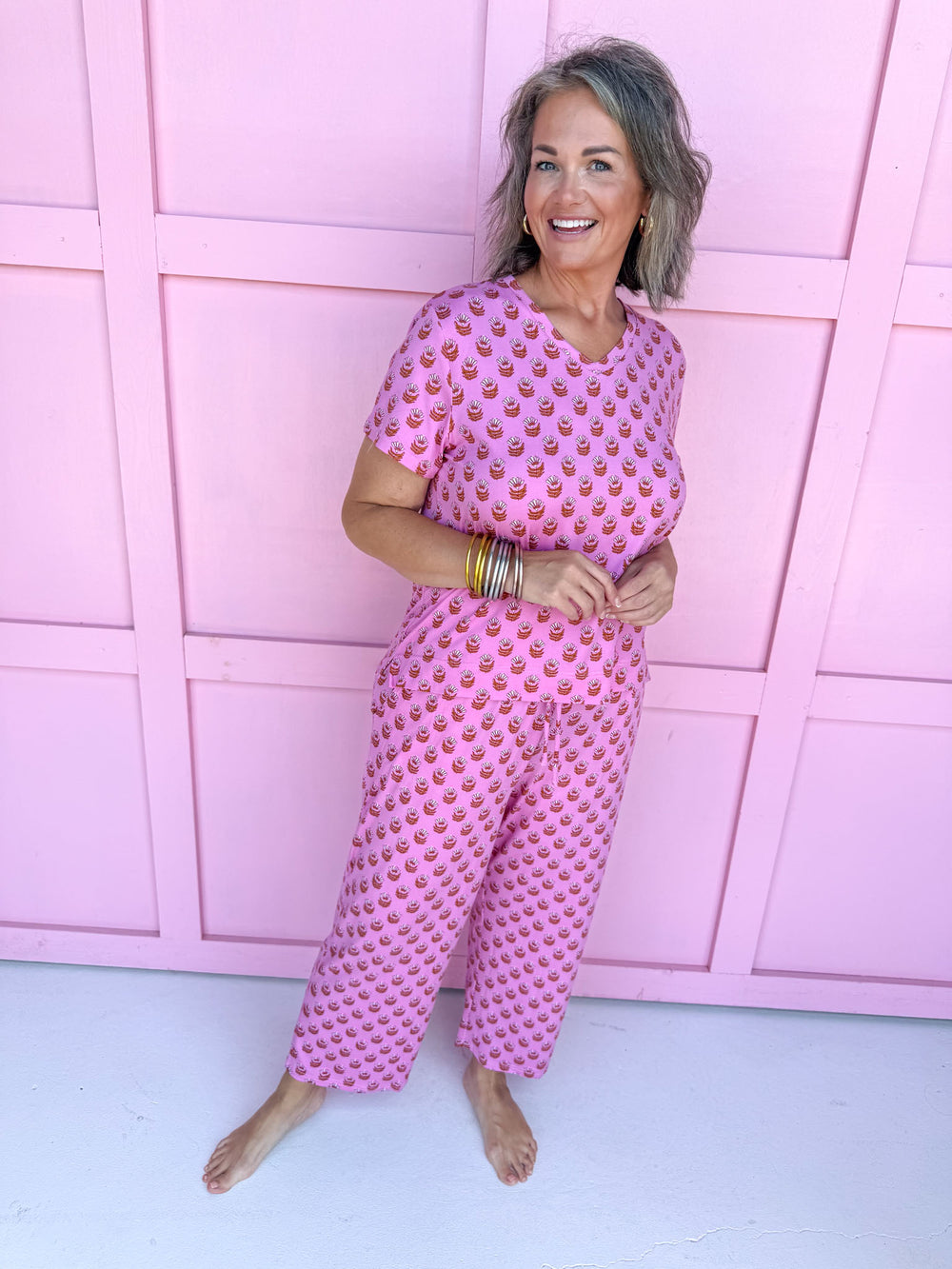 Jincy's Mary Square pink floral pajama set