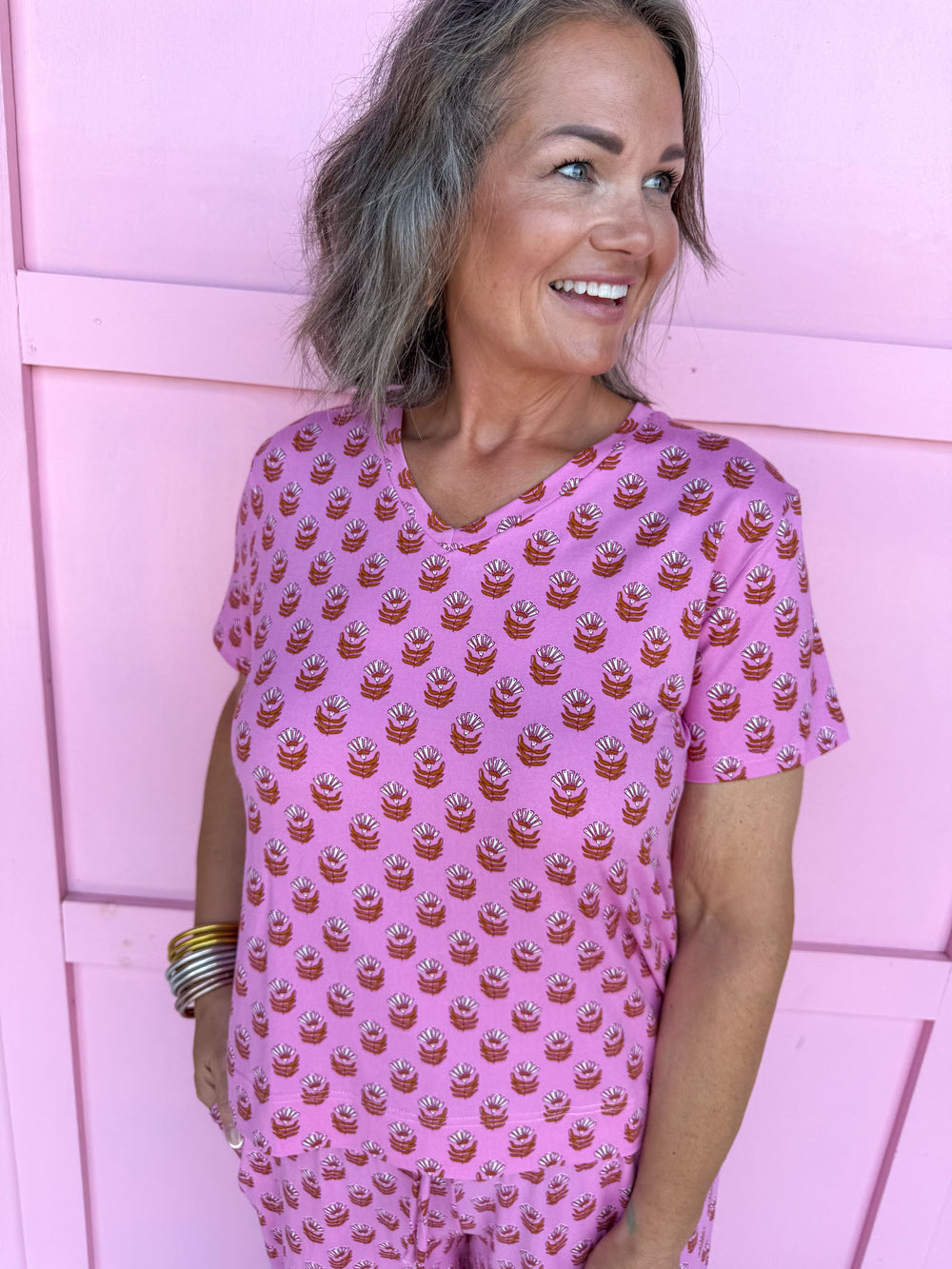 Jincy's Mary Square pink floral pajama set