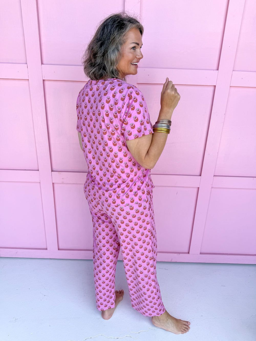 Jincy's Mary Square pink floral pajama set