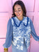 womens boutique vest collared blue white toile pattern jincy's
