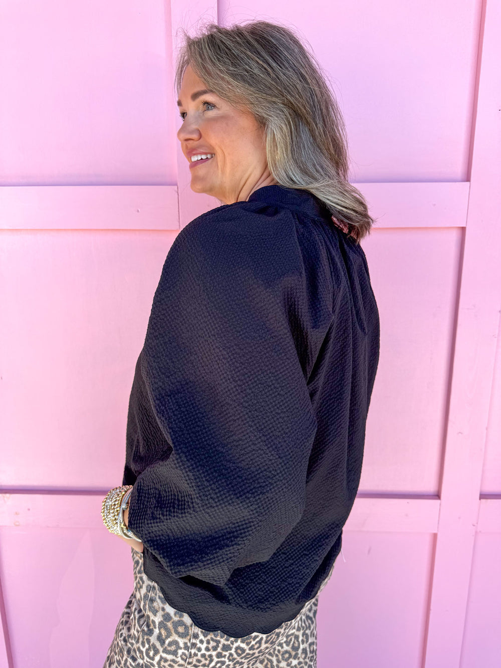 Jincy's Womens Boutique Black 3/4 sleeve crinkle top