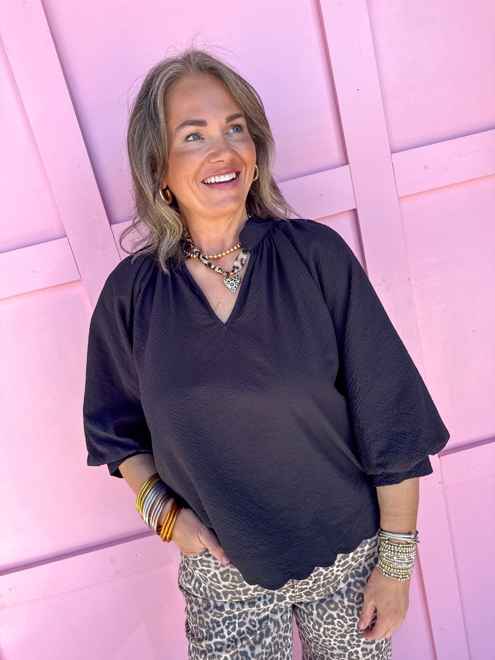 Jincy's Womens Boutique Black 3/4 sleeve crinkle top